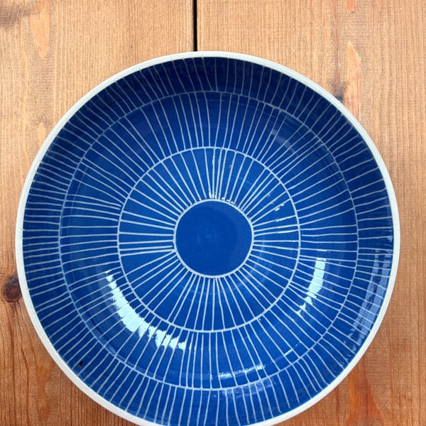 Blue handmade carved serving bowl