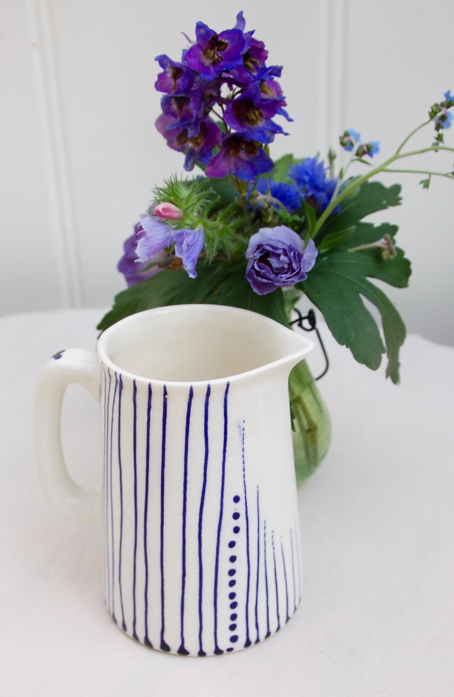 half pint blue and white jug