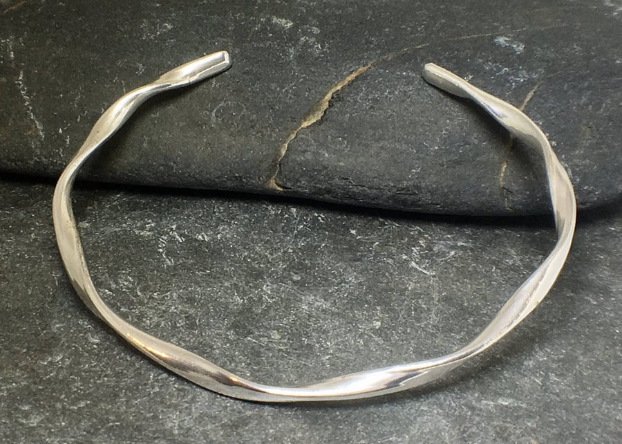 Rolling Waves Sterling Silver twisted cuff bangle 