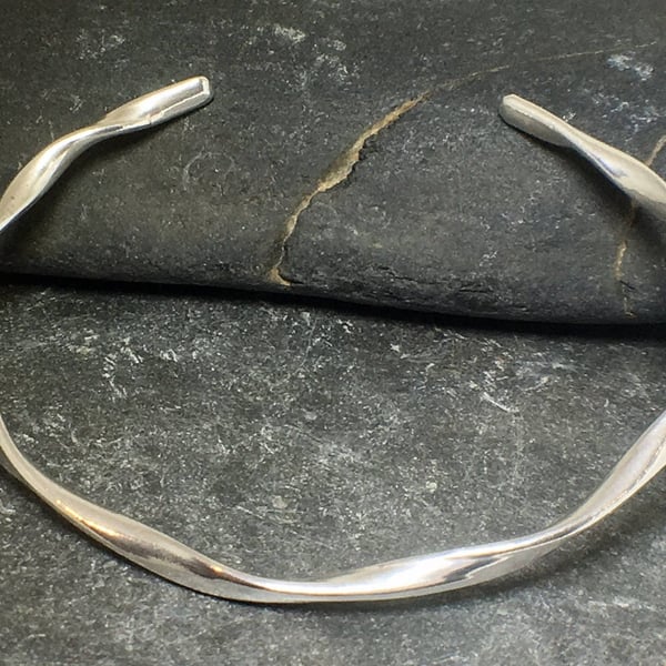 Rolling Waves Sterling Silver twisted cuff bangle 