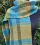 Handwoven Wool, Alpaca, Silk & Bamboo Scarf in Blues and Pale Green