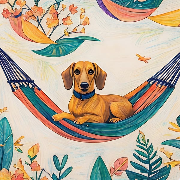 Sausage Dog In Hammock Greeting Card A5