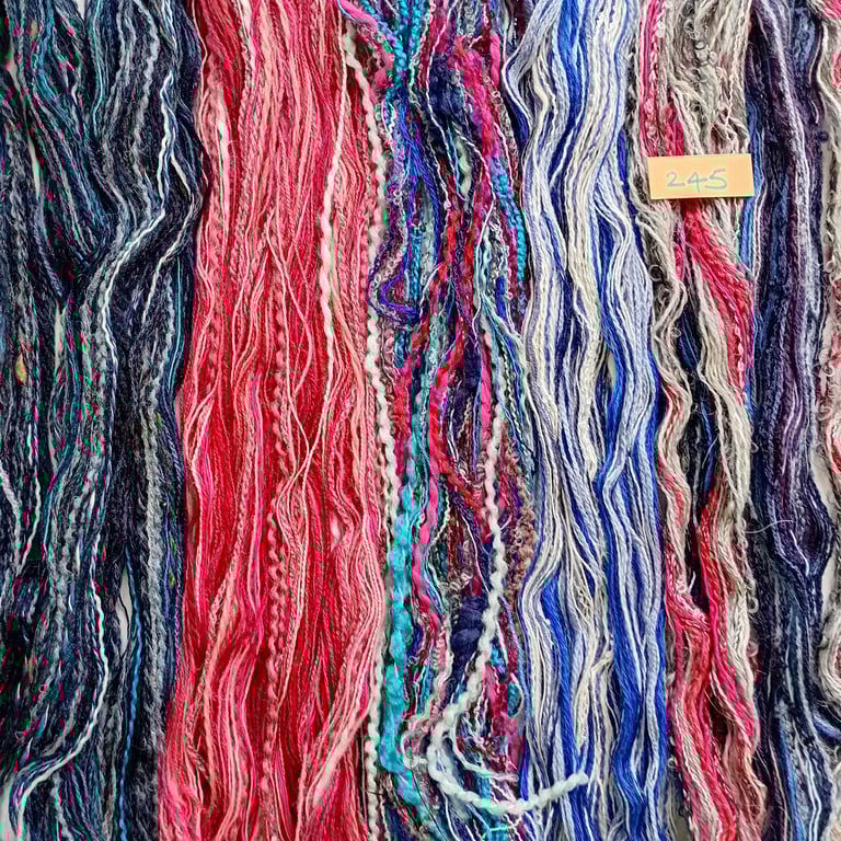Textured yarns, creative threads, mixed media fibres, weaving thrums