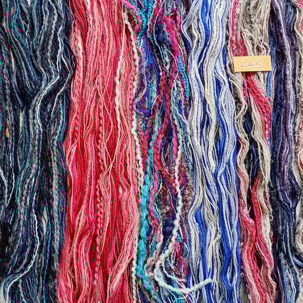 Textured yarns, creative threads, mixed media fibres, weaving thrums