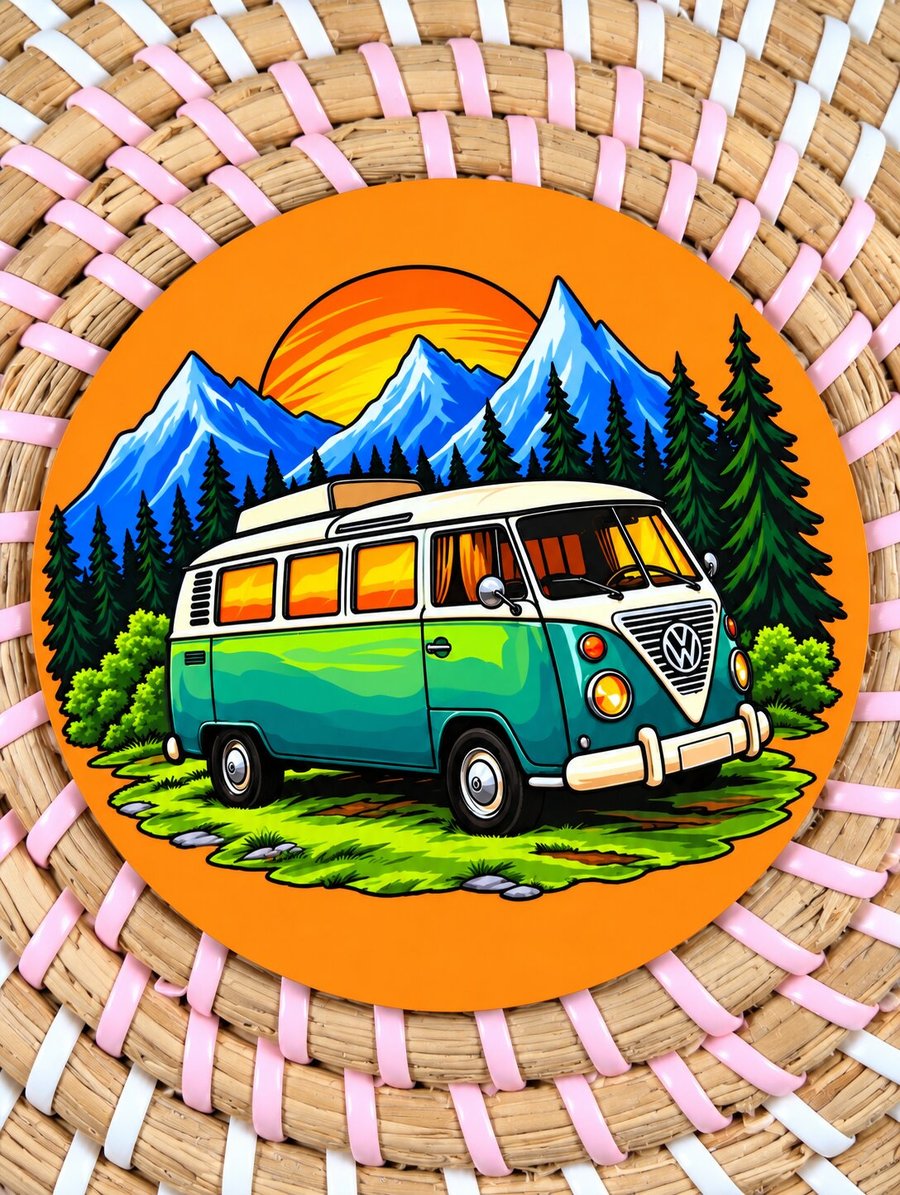 Retro Camper Van Wooden Coaster – Vintage Camper Travel & Adventure – Handmade