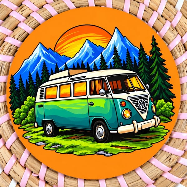 Retro Camper Van Wooden Coaster – Vintage Camper Travel & Adventure – Handmade