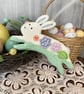 Ceramic Leaping Bunny decoration with flowers turquoise - Image 4
