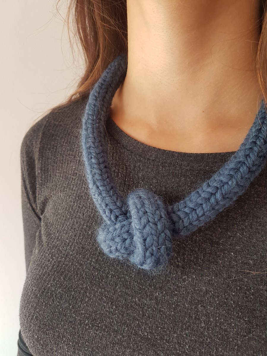 Women's Blue Chunky Statement Hand-Knitted Textile Knot Nautical Necklace