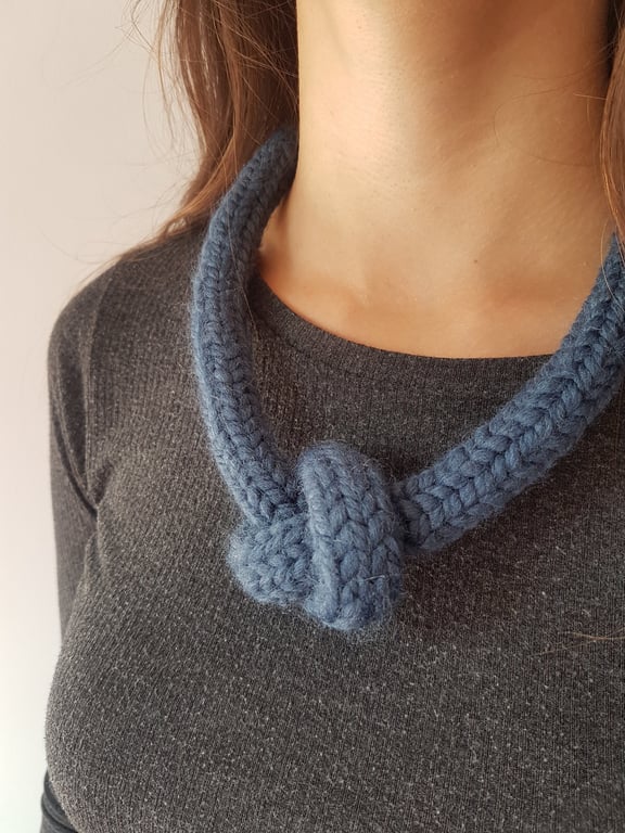 Women's Blue Chunky Statement Hand-Knitted Textile Knot Nautical Necklace