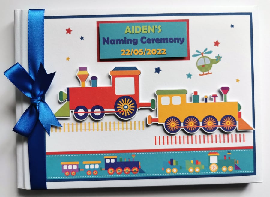 Trains Birthday Guest book, trains and trucks boys birthday guest book, gift