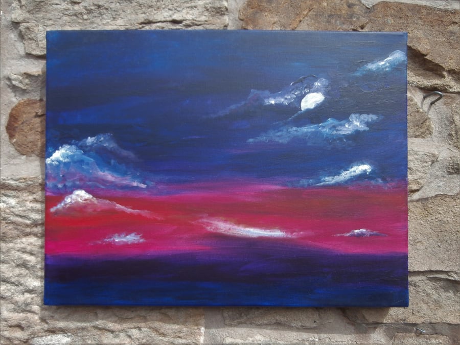 Original acrylic painting on boxed canvas. 'Mystical Moon' 