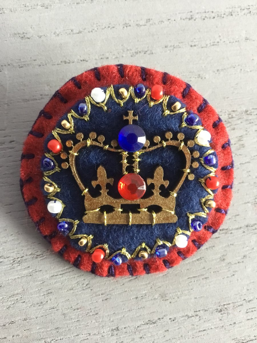 Hand Embroidered Ruby Coronation Brooch 