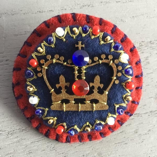 Hand Embroidered Ruby Coronation Brooch 