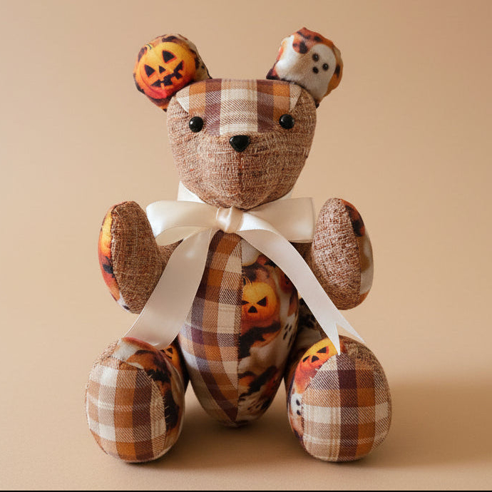 Custom Handmade Teddy Bear -  Seasonal Halloween Print with Bow