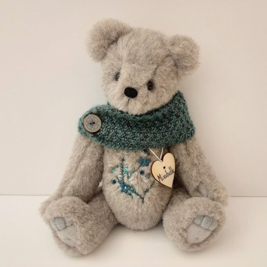 RESERVED Theresa. Hand embroidered alpaca artist bear,one of a kind collectable 