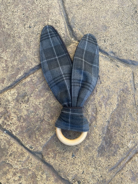 Grey Granite Tartan Bunny Ears Teether