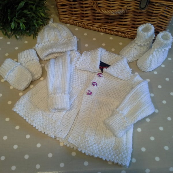 Ivory White Baby Set  0-6 mths with natural Cotton and Marino Wool  content 