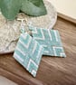 Handmade Beadwork Earrings in Turquoise, White & Silver with a Chevron Design