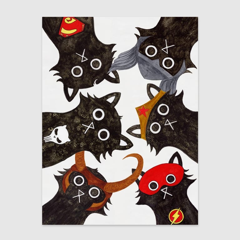 Super Cats Unite - Superhero Wall Art Print - Perfectly Imperfect - 12x16 inches