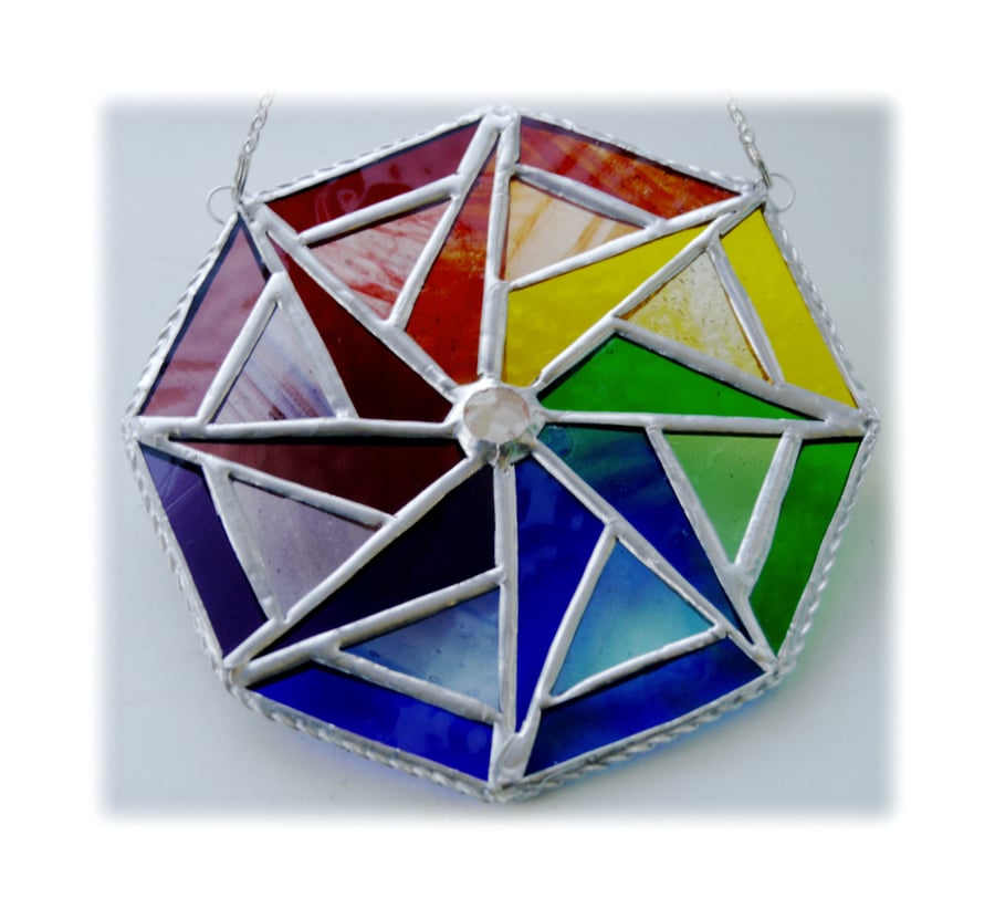 Rainbow Triangle Star Stained Glass Suncatcher Octagon 004