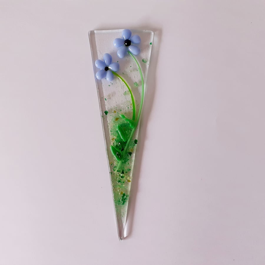 Fused glass plant pot stake, houseplant decoration, keepsake gift, forget me not