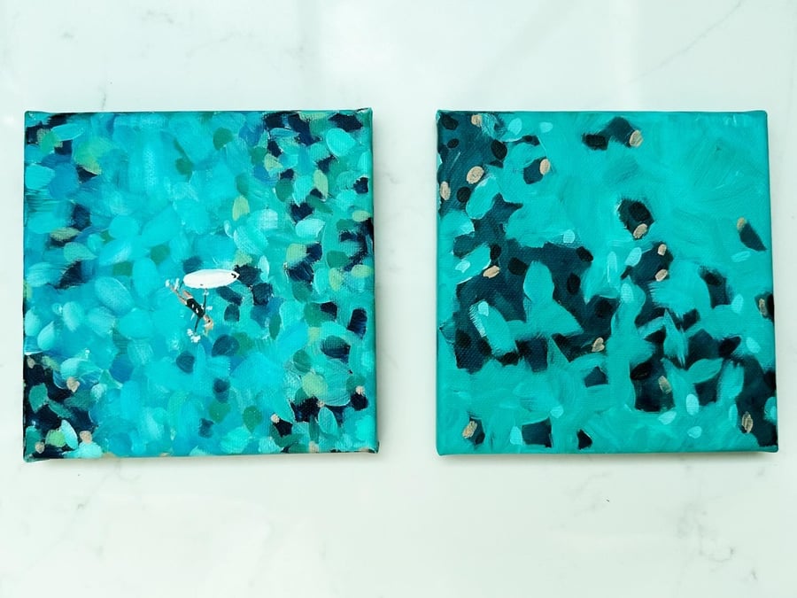 Pair Of Mini Aerial Cornish Seascapes on Canvas 