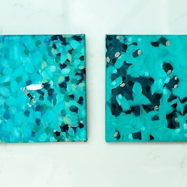 Pair Of Mini Aerial Cornish Seascapes on Canvas 