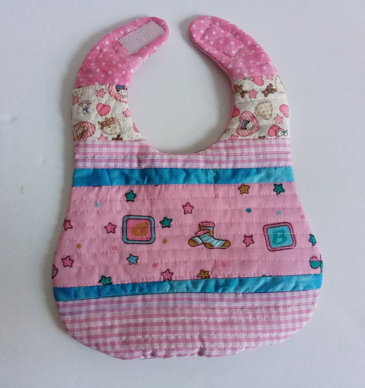 Bib, New baby, patchwork bib, quilted bib, reversible bib, gift for baby girl