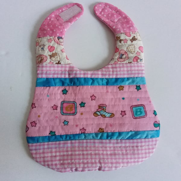 Bib, New baby, patchwork bib, quilted bib, reversible bib, gift for baby girl