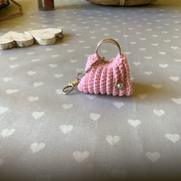 Crochet mini handbag keyring 