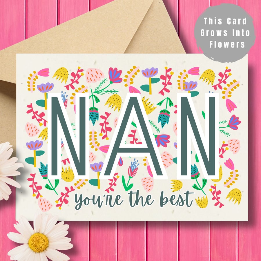 Plantable Nan Card, Wildflower Seed Paper, Ecofriendly