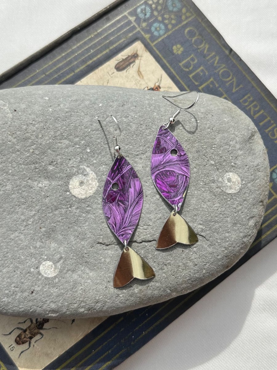 Fish shaped recycled tin earrings 