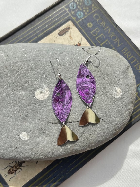 Fish shaped recycled tin earrings 