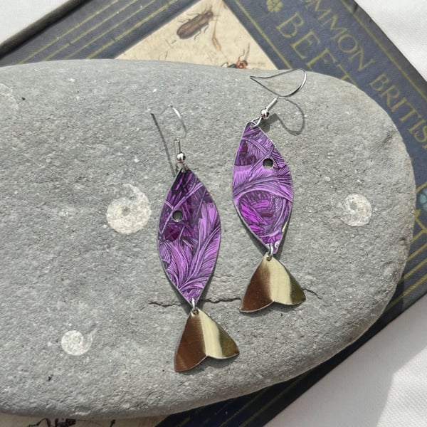 Fish shaped recycled tin earrings 