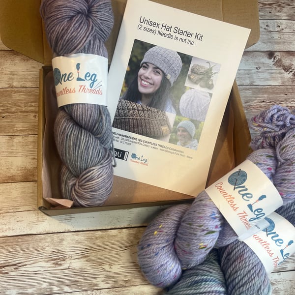 Hat knitting kit with one skein of hand dyed yarn