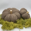  Set of 2 Taupe Cable Knit Decorative Fabric Pumpkin Autumn Fall Halloween Decor