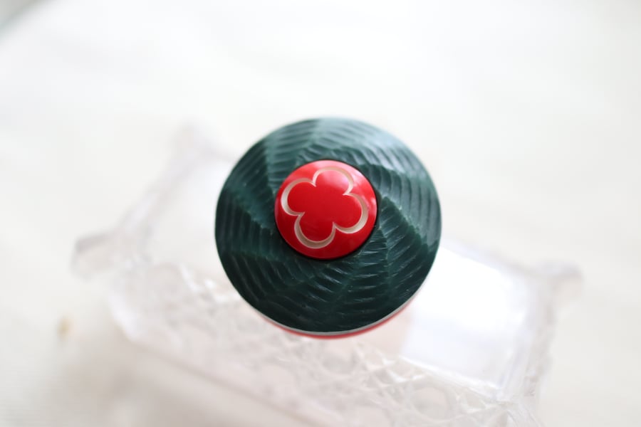 Bottle Green and Red Vintage Button Statement Pin