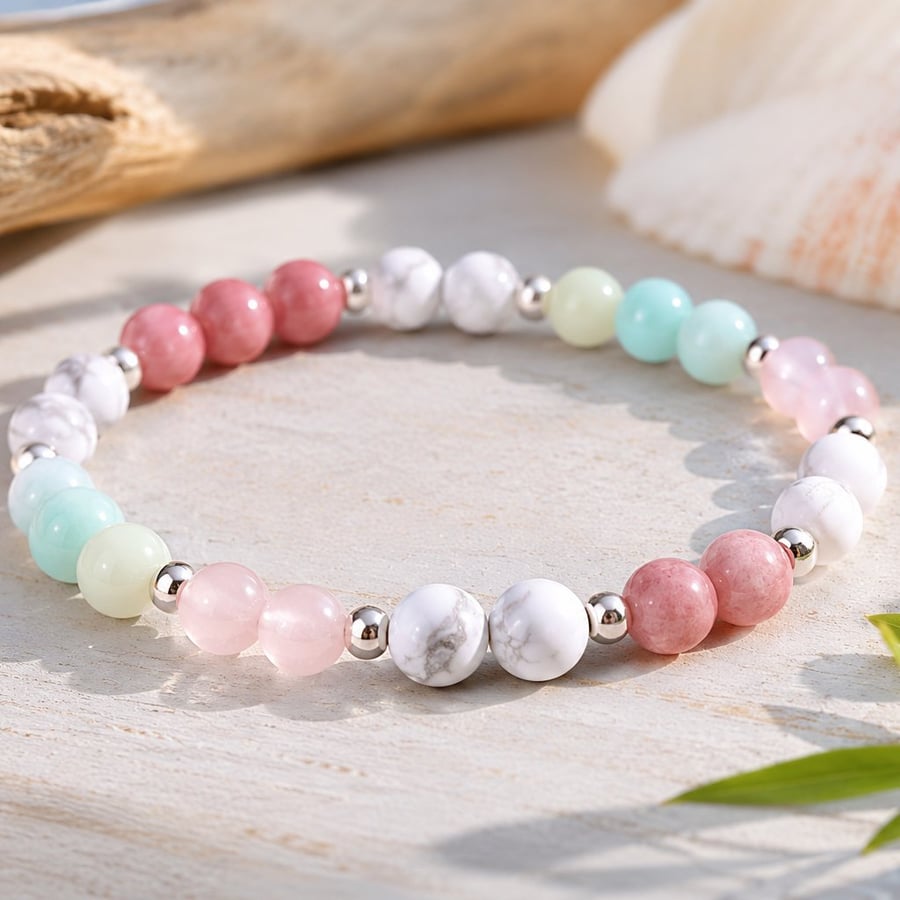Rhodonite, Howlite, Rose Quartz & Amazonite Bracelet