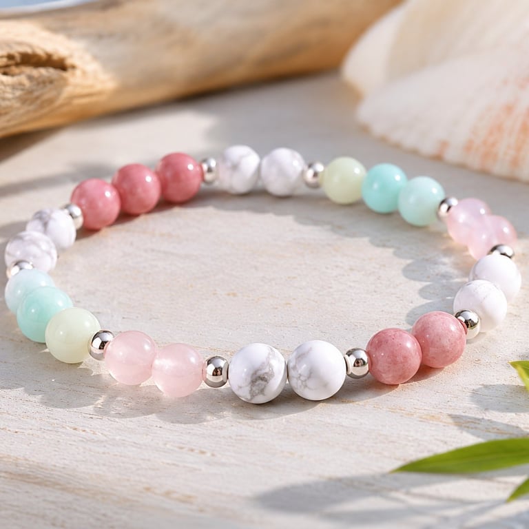 Rhodonite, Howlite, Rose Quartz & Amazonite Bracelet - Handmade Gift