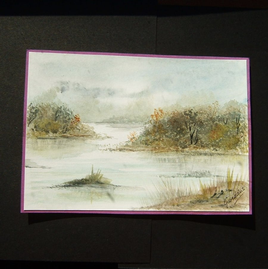 ART Painting watercolour river landscape original 7x5" ref 195