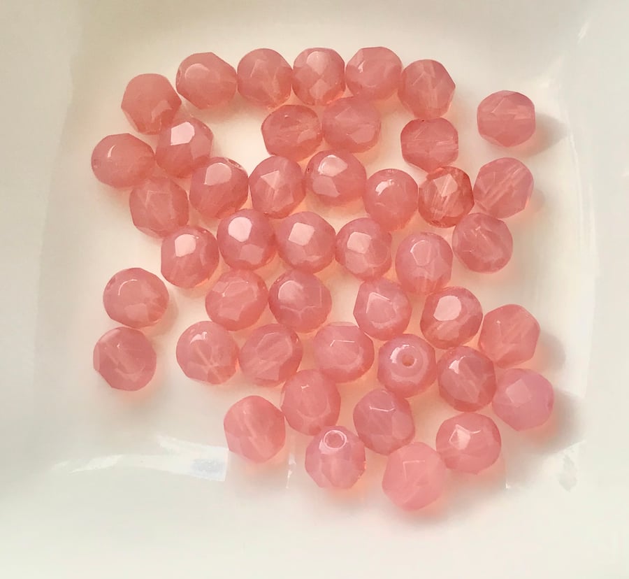 Czech Glass, Fire Polished Beads - Milky Pink - 6mm
