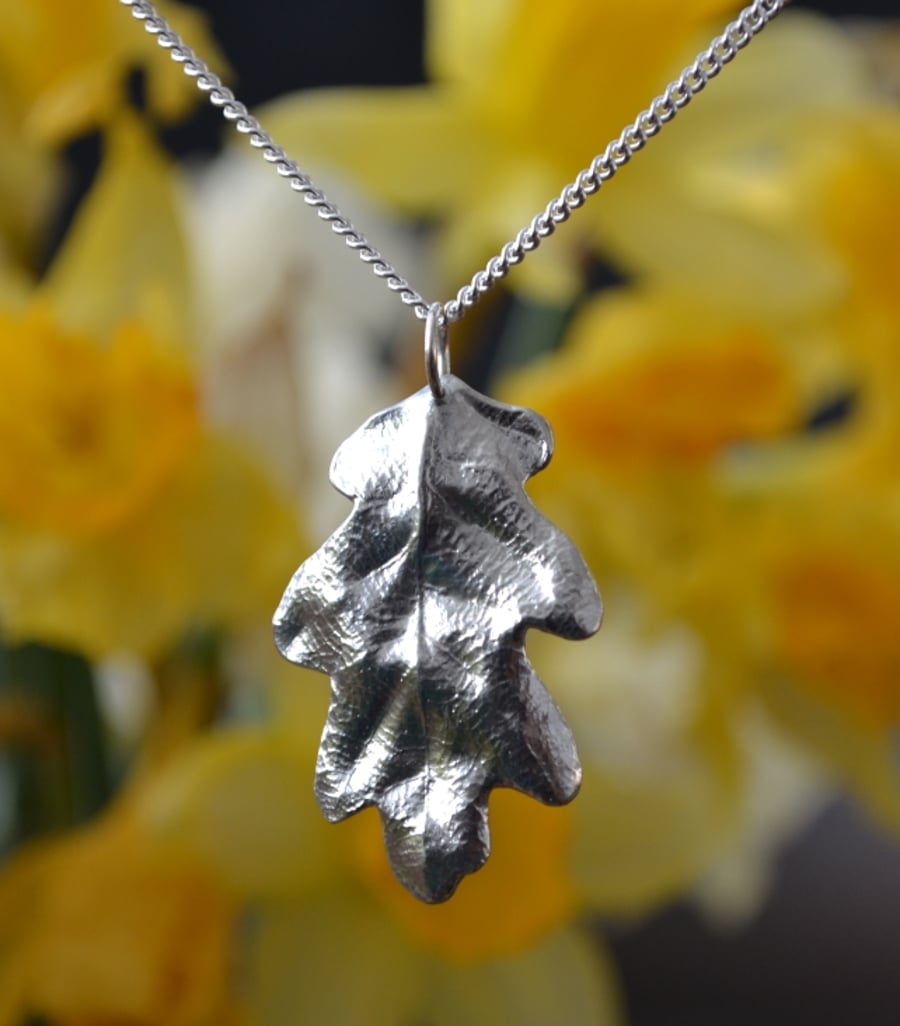 Oak leaf pendant necklace with sterling silver chain