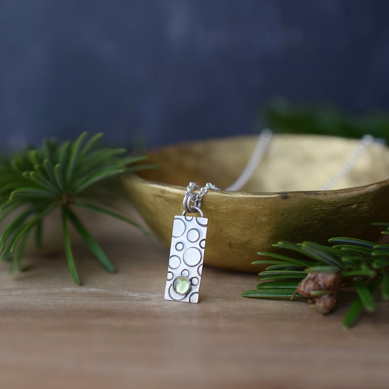 Peridot and Sterling Silver Rectangle Pendant Necklace