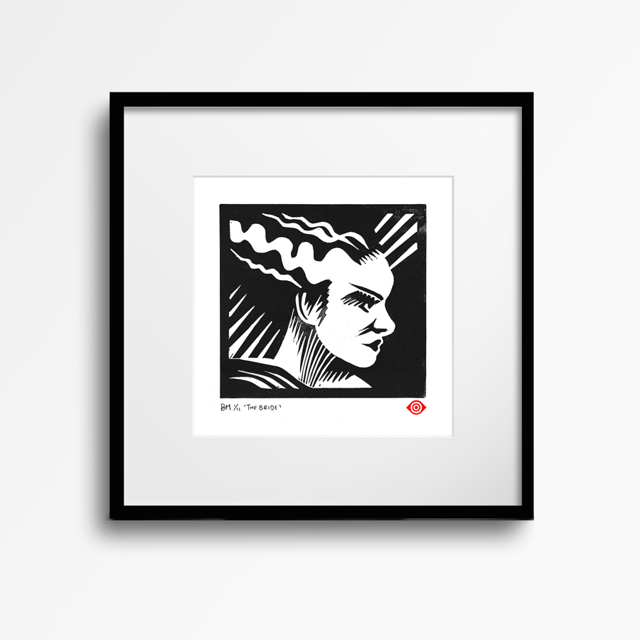 Classic Horror The Bride of Frankenstein Linocut Print - Limited Edition