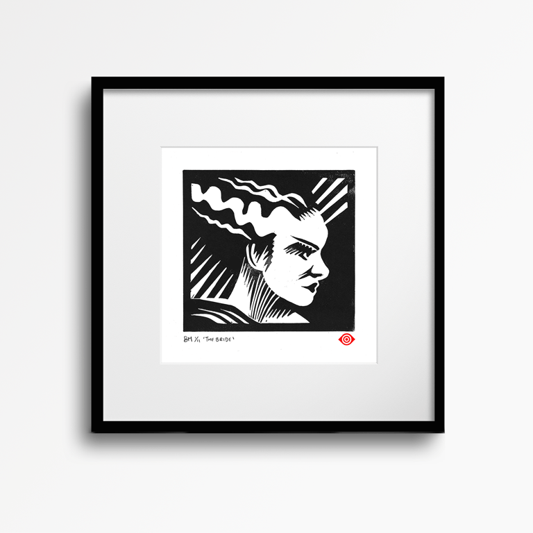 Classic Horror The Bride of Frankenstein Linocut Print - Limited Edition