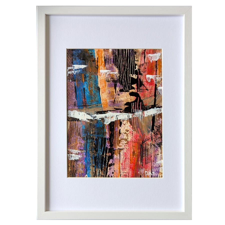 'Primal Reflection' Vividly Coloured Original A4 Framed Painting