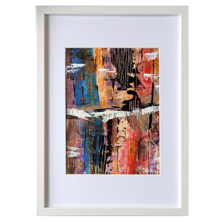 'Primal Reflection' Vividly Coloured Original A4 Framed Painting