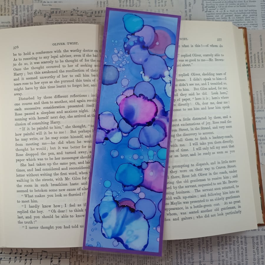 Blue and purple alcohol inks bookmark