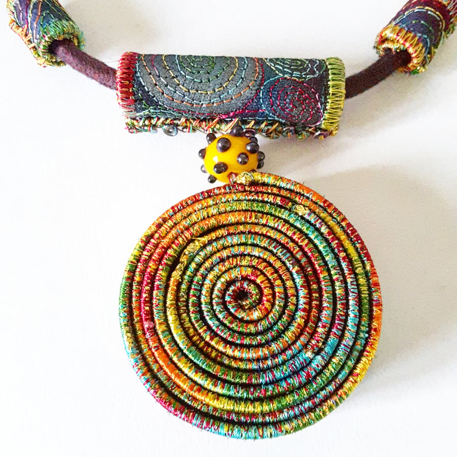 Statement Textile Spiral Necklace on Hand Dyed Rope 