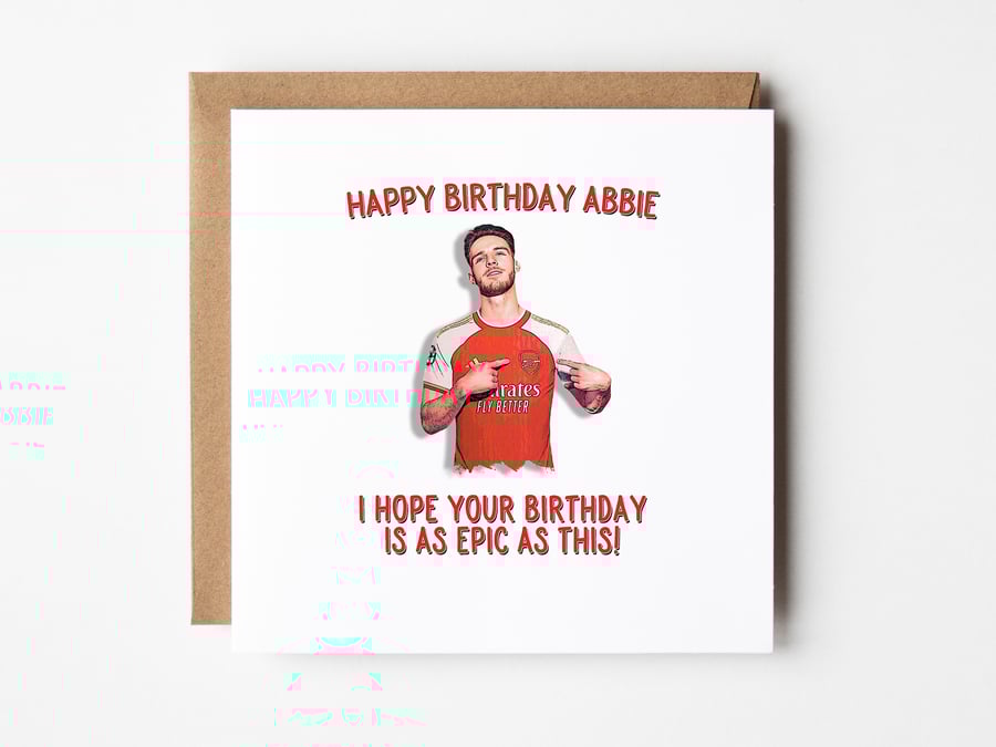 Declan Rice Birthday Card, Personalised Arsenal Birthday Card, Card For Son
